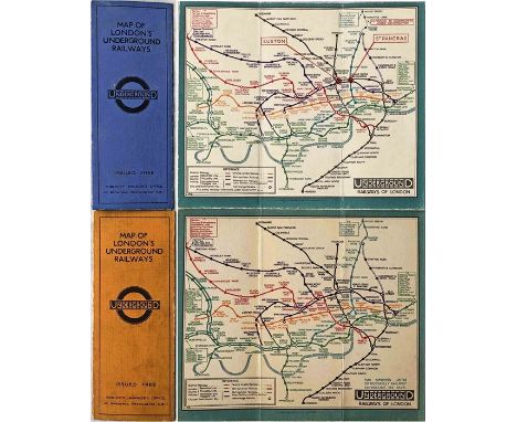 Pair of London Underground 'Stingemore' linen-card POCKETS MAPS comprising c1931 issue with blue cover and Piccadilly Railway
