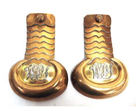 A PAIR OF WEST SOMERSET YEOMANRY BRASS SHOULDER SCALES ATTRIBUTED TO COLONEL CHARLES KEMEYS-TYNTE mid 19th century, of typica