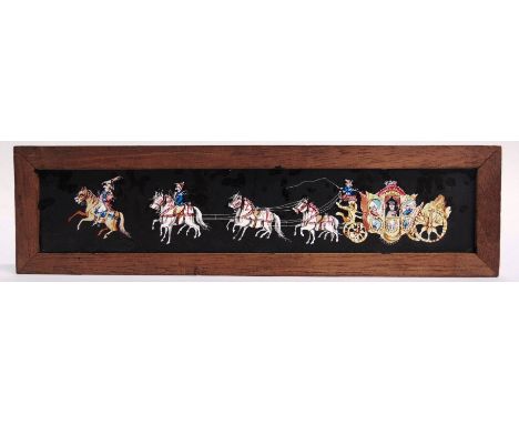 THIRTEEN HAND-PAINTED MAHOGANY-FRAMED MAGIC LANTERN STRIP SLIDES  the subjects including a sea monster; steam train; and vill