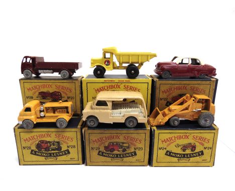 SIX MATCHBOX 1-75 SERIES MODELS  comprising a No.6, Euclid Quarry Truck, yellow, black plastic wheels, near mint, boxed, the 