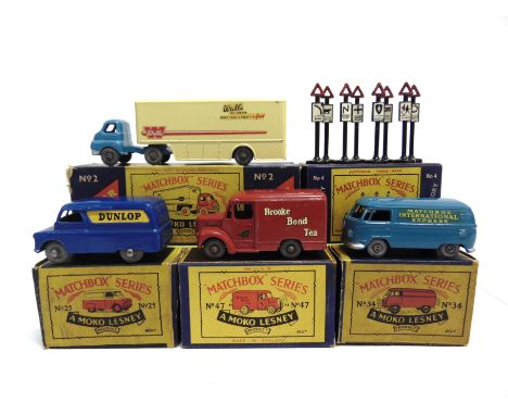 FIVE MATCHBOX 1-75 SERIES &amp; OTHER MODELS  comprising a No.25, Bedford Van 'Dunlop', blue, metal wheels, near mint, boxed,