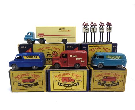 FIVE MATCHBOX 1-75 SERIES &amp; OTHER MODELS  comprising a No.25, Bedford Van 'Dunlop', blue, metal wheels, near mint, boxed,