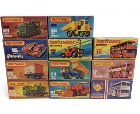 ELEVEN MATCHBOX 1-75 SERIES MODELS  circa 1970s, comprising a No.15, Fork Lift Truck 'Lansing Bagnall', red with a black base