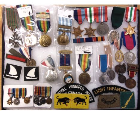 ASSORTED MEDALS  including three Great War Victory Medals (Army Veterinary Corps; Merchant Fleet Auxiliary; Worcestershire Re