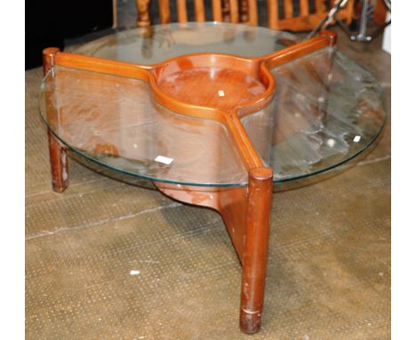 MID-CENTURY TEAK &amp; GLASS COFFEE TABLE     