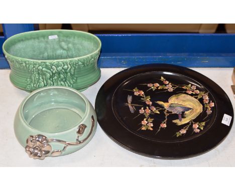 BRETBY POTTERY DISH, SYLVAC VASE AND CLARICE CLIFF BOWL     