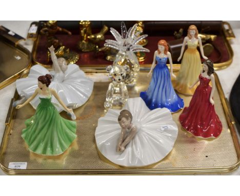 TRAY WITH SWAROVSKI STYLE ORNAMENTS &amp; VARIOUS FIGURINES, NAO ETC     