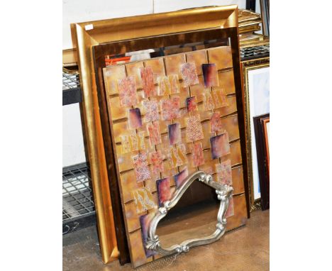 2 LARGE WALL MIRRORS, 1 OTHER WALL MIRROR &amp; MODERN ART WALL DISPLAY     