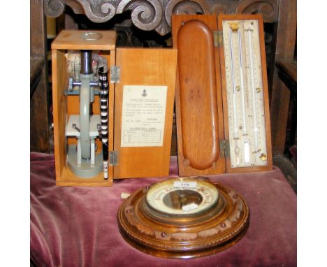 Callaghan & Co., London - cased thermometer, together with a wall barometer and microscope