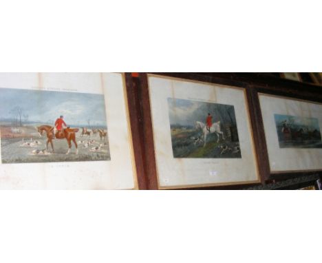 A set of three coloured prints - hunting scenes