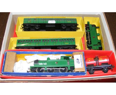 Sundry Hornby Dublo gauge model railway items, including two Southern Region train locomotives and two ditto passenger carria