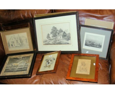 A portrait of a dog, together with other collectable pictures, prints, etc.