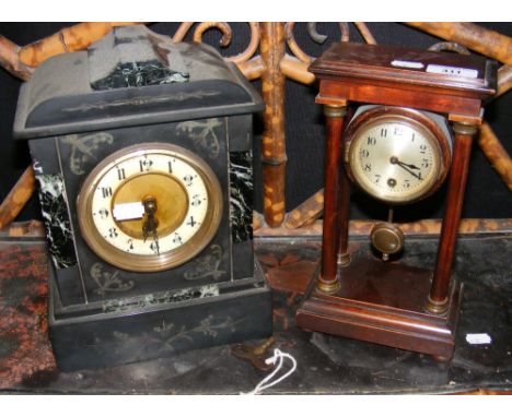 Small portico clock, together with one other mantel clock