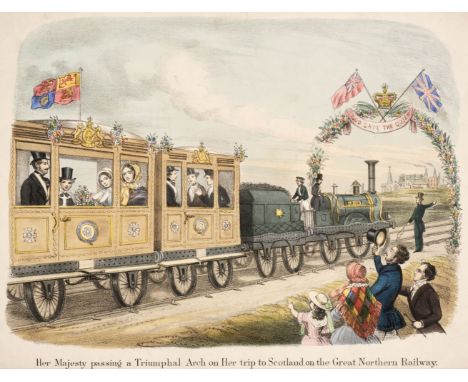 Railways. Her Majesty passing a Triumphal Arch on Her trip to Scotland on the Great Northern Railway, circa 1850, lithograph 