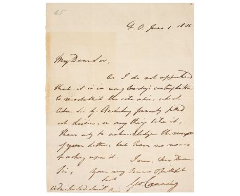 * Canning (George, 1770-1827), British Prime Minister April to August 1827. Autograph Letter Signed, ‘Geo. Canning’, Foreign 