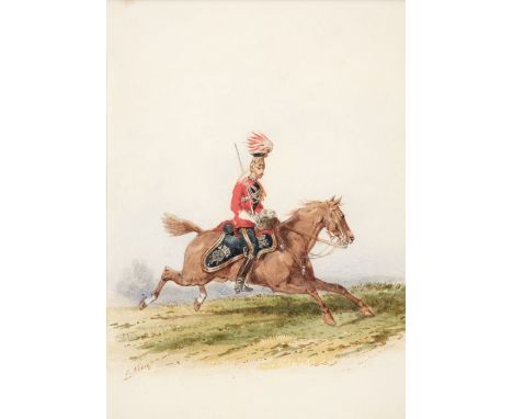 * Norie (Orlando, 1832 - 1901). Watercolour of the 15th Hussars, watercolour of a mounted officer, signed by the artist to th