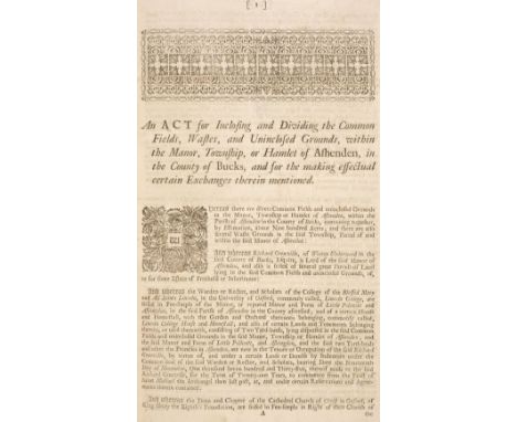 Buckinghamshire. [Sammelband of enclosure acts], 18th-19th century, comprising: 1. An Act for Inclosing and Dividing the Comm