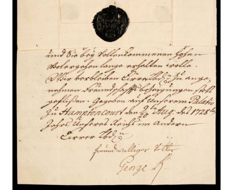 * George II (1683-1760), King of Great Britain and Ireland 1727-60. Letter Signed, ‘George R’, as King, dictated at Hampton C