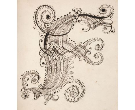 * Calligraphy. A manuscript booklet of initial letters, early 20th century, page of explanation and 25 elaborately drawn init