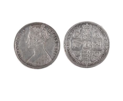 A Queen Victoria Florin, Godless type, gothic bust l. dated 1849.  *CR:  A nice example wit light rubbing to surfaces.  *BP 2