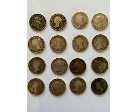 Victorian Groats for:  1836, 1837, 1838, 1839, 1840, 1841, 1842, 1843, 1844, 1845, 1846, 1848, 1849, 1854, 1855 and 1888. 16 