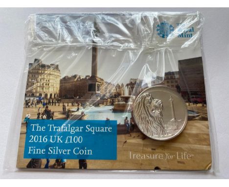 A Royal Mint 2016 Trafalgar Square £100 Fine Silver Coin, 62.86g. In original packaging.  *CR:  As issued, packaging slightly