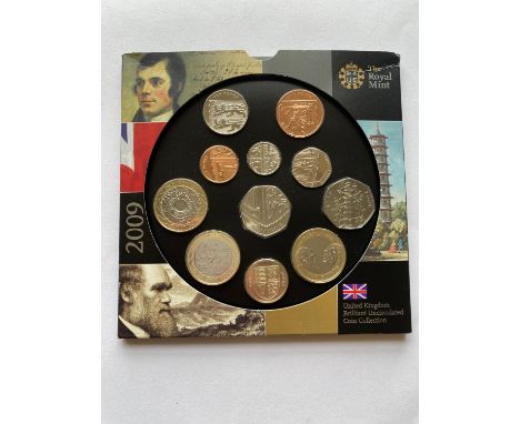 A Royal Mint 2009 brilliant uncirculated coin collection, eleven coins including the Kew Gardens 50p.  *CR:  Packaging slight