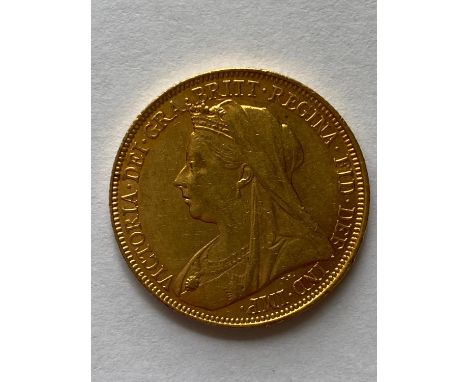 A Queen Victoria Sovereign, old veiled bust l. dated 1900. S to the ground for the Sydney Mint.  *CR:  light surface marks an