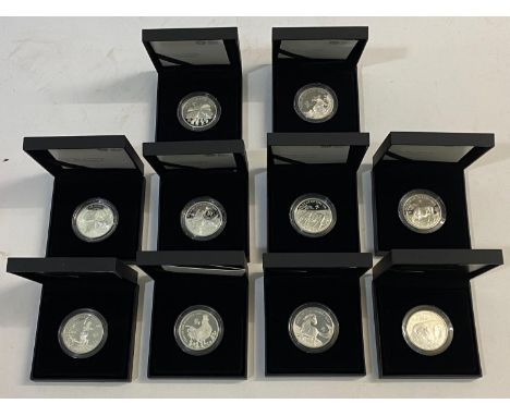 Royal Mint Lunar Year coins: 2014 Year of the Horse, 2015 Year of the Ram, 2016 Year of the Monkey, 2017 Year of the Rooster,