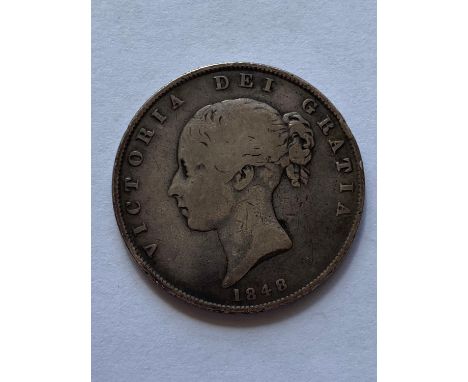 A Queen Victoria Halfcrown, young haead l. Crowned shield of arms, dated 1848.  *CR:  Rubbed to both sides, light tone.  *BP 