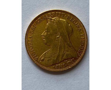 A Queen Victoria Sovereign, old veiled bust l. dated 1901. M to the ground for the Melbourne Mint.  *CR:  light surface marks