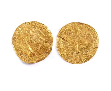 A hammered gold Ryall, Light Coinage (1464-1470), London Mint, Class VII, mm. None/Crown, 1466-67, (North 1549), 7.71g. The 2