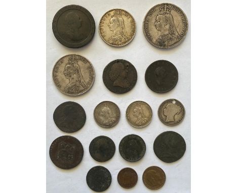A small collection of coins to include: A Queen Victoria Crown dated 1890, a Double Florin 1889, A Half Crown 1887, Shillings