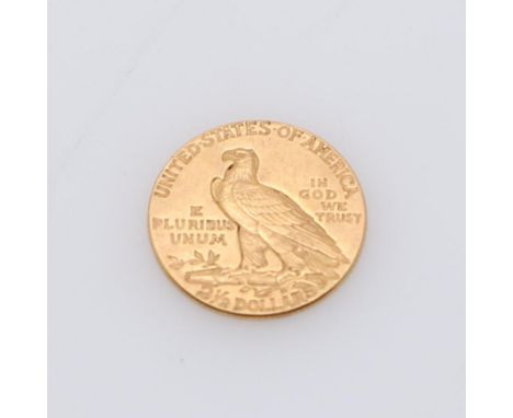 A United States of America Gold 2.5 Dollar coin, standing eagle and Native American in headdress, dated 1927, c 4.18g.  *CR: 