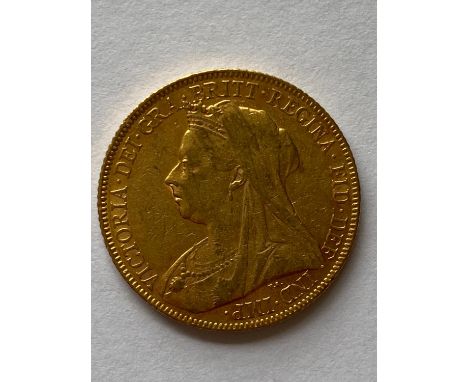 A Queen Victoria Sovereign, old veiled bust l. dated 1900.  *CR:  light surface marks and rubbing.  *BP 22.5% (18.75% plus VA