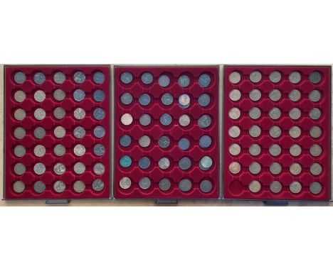 Halfpennies: 1860 - 1861, 1862 (2), 1864 - 1874, 1875 (2) 1876 - 1960, 1962-1967. 108 coins in three Leuchtturm coin trays.  