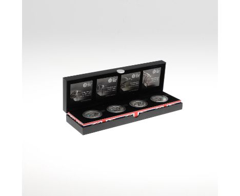 A Royal Mint 2012 'Countdown to London 2012' four coin £5.00 silver proof set. Each in capsule with certificates, in presenta