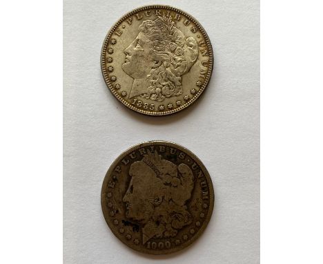 An 1885 Dollar and a similar coin dated 1900.  *CR:  1885 with dark tone and light lustre to reverse, 1900 rubbed.  *BP 22.5%