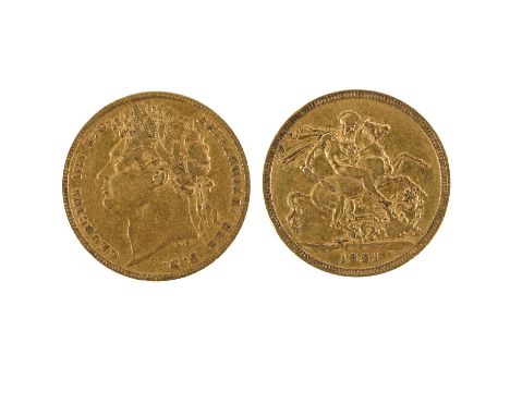 A George IV Sovereign, Bare head l. Shield reverse, dated 1821.  *CR:  Surface marks and rubbing.  *BP 22.5% (18.75% plus VAT