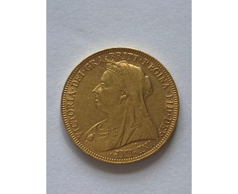 A Queen Victoria Sovereign, Old veiled bust l. reverse George and the Dragon, dated 1895.  *CR:  Light surface marks.  *BP 22