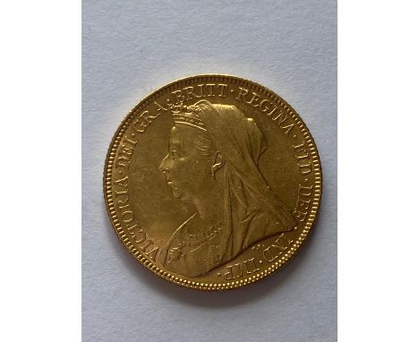 A Queen Victoria Sovereign, Old veiled bust l. reverse George and the Dragon, dated 1901.  *CR:  Light surface marks.  *BP 22