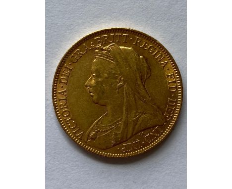 A Queen Victoria Sovereign, old veiled bust l. dated 1896.  *CR:  light surface marks and rubbing.  *BP 22.5% (18.75% plus VA