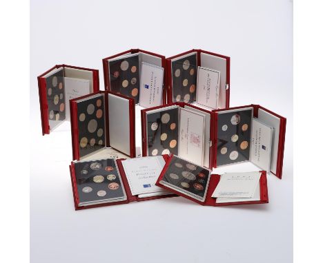 Royal Mint presentation proof year sets for 1987, 1988, 1990, 1991, 1994, 1993, 1995, 1996. All in original cases of issue an
