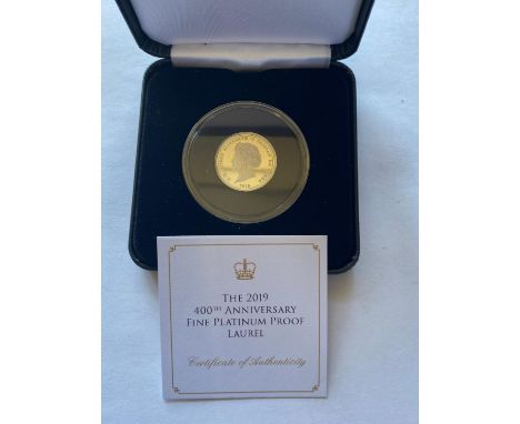 A 2019 Tristan Da Cunha Platinum Proof laurel, 8.0g from an edition of 799, in Jubilee Mint case of issue and capsule.  *CR: 