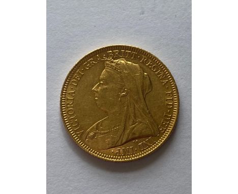 A Queen Victoria Sovereign, Old veiled bust l. reverse George and the Dragon, dated 1893.  *CR:  Light surface marks.  *BP 22