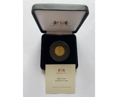 A Tristan Da Cuna Gold Laurel, obverse Queen Elizabeth II l., reverse heraldic design. dated 2020, from an edition of 799, 9.