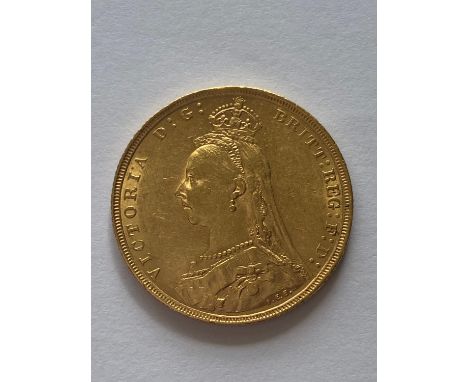 A Queen Victoria Sovereign, Jubilee bust l. reverse George and the Dragon, dated 1892.  *CR:  Light surface marks.  *BP 22.5%