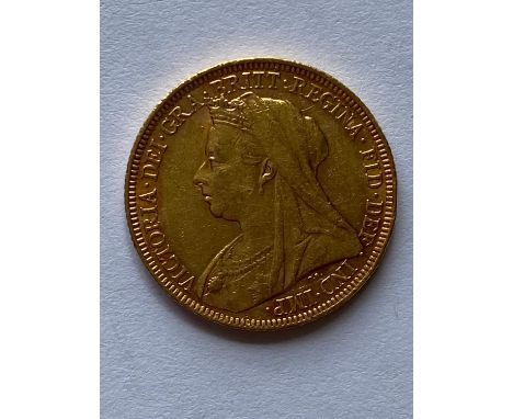 A Queen Victoria Sovereign, old veiled bust l. dated 1896. M to the ground for the Melbourne Mint.  *CR:  light surface marks