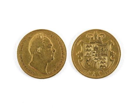 A William IV Sovereign, Second bust r. Shield reverse, dated 1837.  *CR:  Surface marks and rubbing.  *BP 22.5% (18.75% plus 