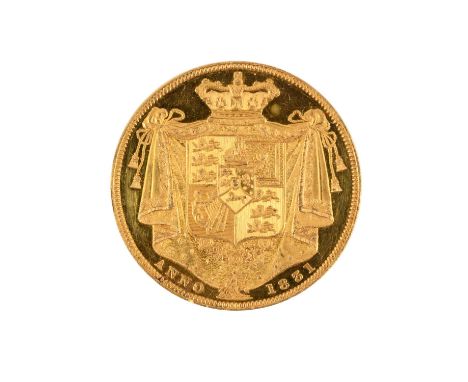 A William IV Proof Two Pound gold coin, bare heard r, reverse crowned shield and mantle, dated Anno 183, plain edge, 27mm, c.